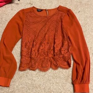 Bebe xs orange full sleeve silk top